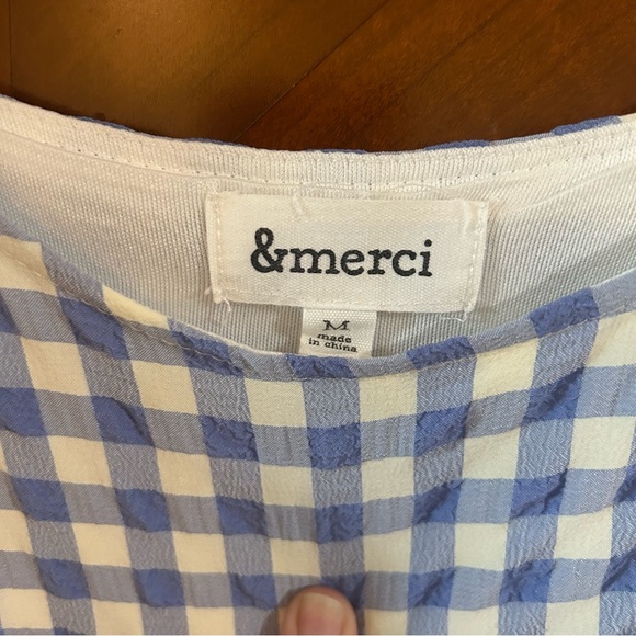 &Merci blue/white Gingham sundress w/ tie shoulder straps and pockets Generous M - Picture 2 of 4